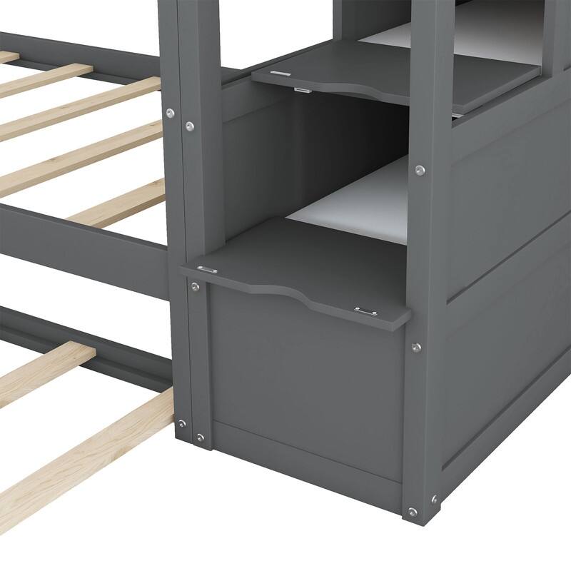 Twin Over Twin Bunk Bed with Trundle and 3 Storage Stairs for Kids/Teens/Adults