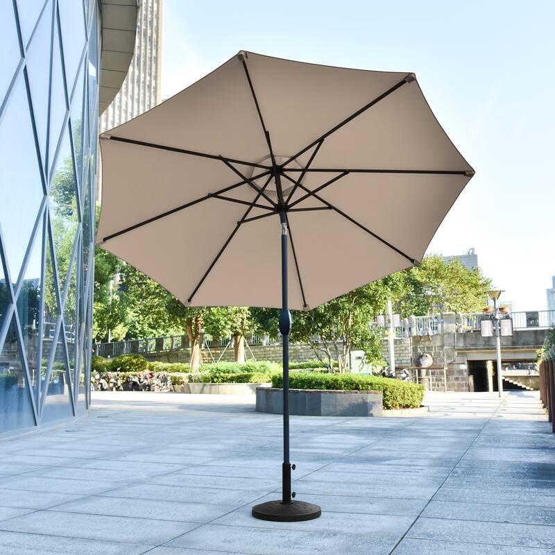 9 Ft Aluminum Patio Umbrella with Decorative Base - Beige