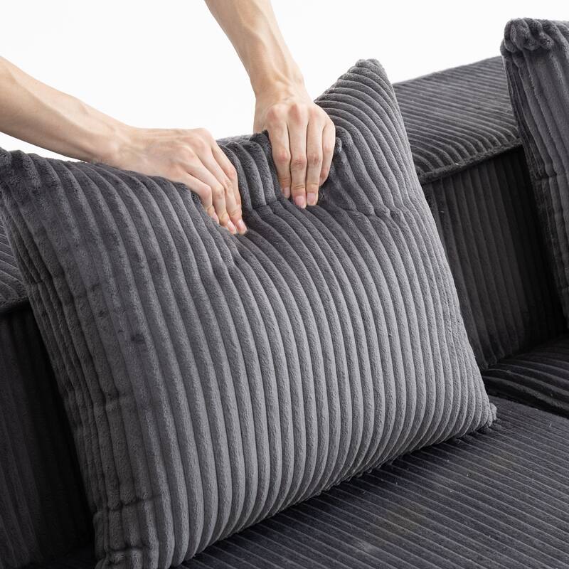 Modular Sleeper Sofa Bed Corduroy L-shaped Sectional Sofa with Chaise Floor Standing Multi Person Compressed Sofa with Ottoman