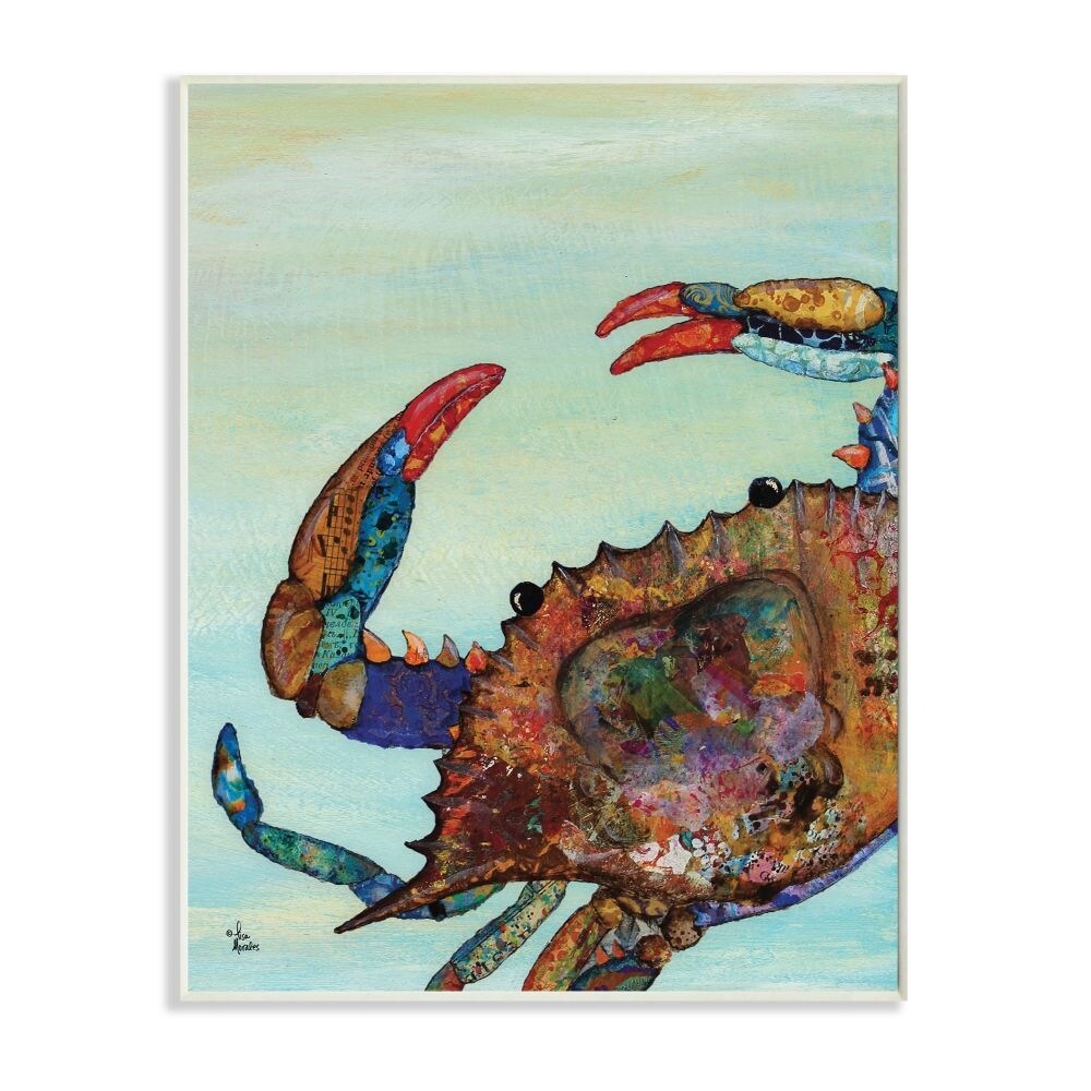 Shop Stupell Industries Colorful Crab On Sand Aquatic Animal Painting Wood Wall Art Multi Color Overstock 31752884
