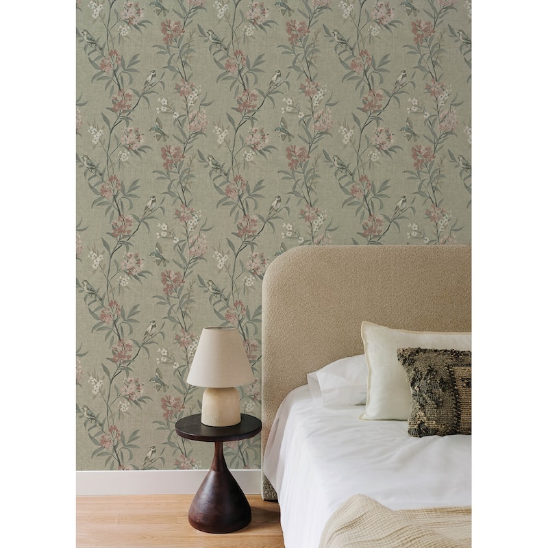Chesapeake Tea Olive Green Finch Frolic Wallpaper