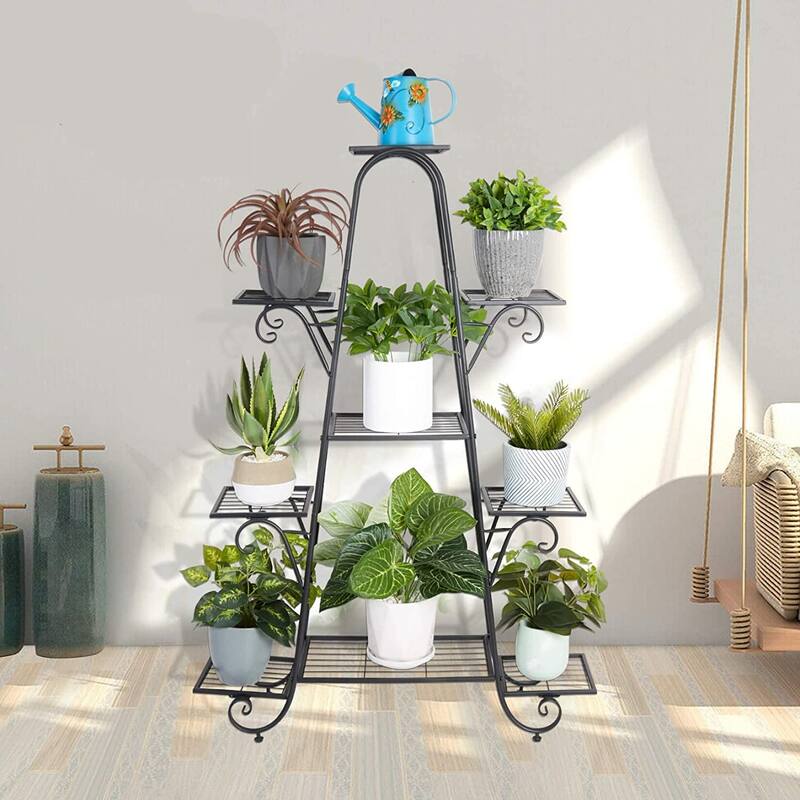 9 Tier Metal Plant Stand Heavy Duty Flower Planter Pot Display Rack - W 36.5" x H 51.2" x D 9.72"