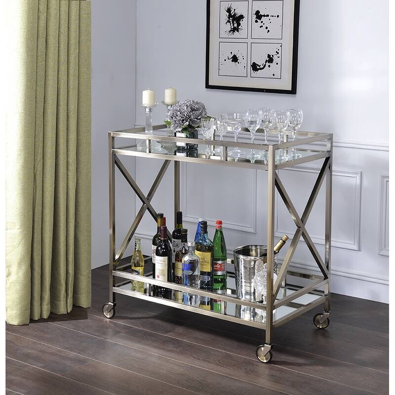 Kristensen Mirrored & Antique Gold Finish Serving cart - Antique Gold