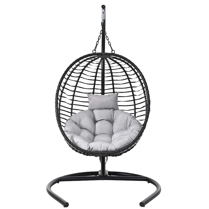 Single Person Folding Egg Chair with Stand, Hanging Egg Chair, Wicker Hammock Swing Chair with Adjustable Anti-Slip Feet