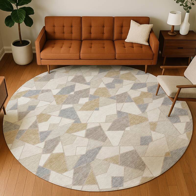 Machine Washable Indoor/ Outdoor Modern Mosaic Chantille Rug