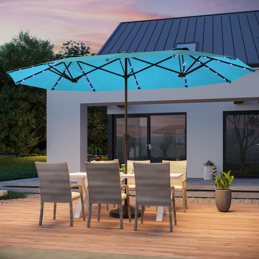 BONOSUKI 13 x 7.2ft Solar-Powered LED Double-Sided Patio Umbrella with Large Canopy Outdoor Table Umbrella for Garden, Navy Blue