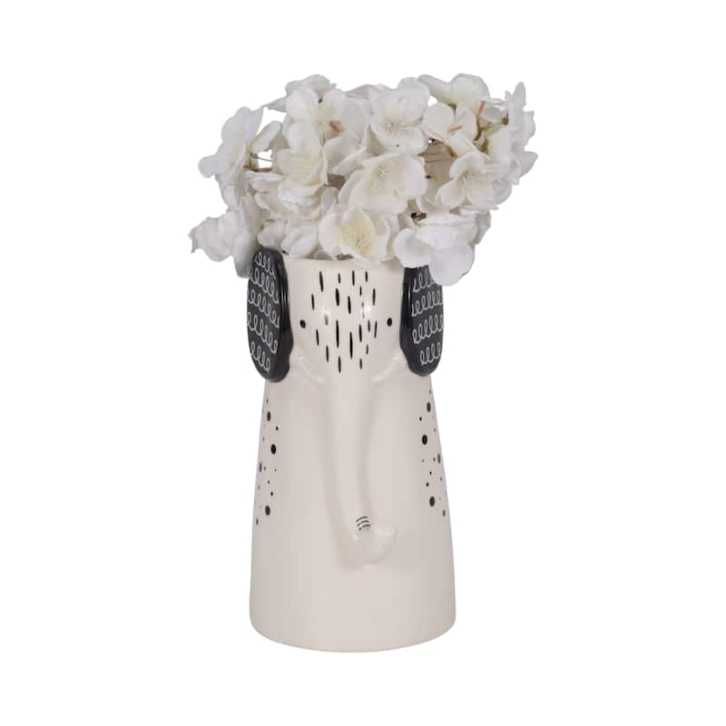 Sagebrook Home Ceramic Elephant Figurine - 9" White/Black Vase with Opening - 6" x 5" x 9"