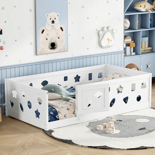 Twin Montessori Floor Bed with Guardrails & Door