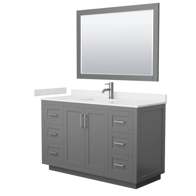 Miranda Single Vanity Set, Cultured Marble Top, 46-Inch Mirror - 54-Inch Single - Dark Gray, Nickel Trim,Carrara Cultured Marble Top