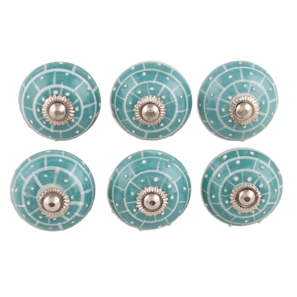 Novica Handmade Turquoise Layers Ceramic Knobs (Set Of 6)