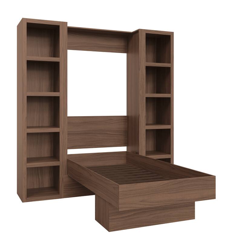 Easy-Lift Twin Murphy Wall Bed with Two Bookshelves