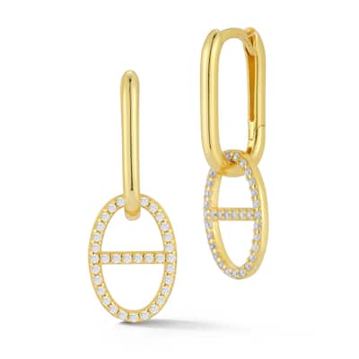 Soleil Sterling Silver Pave Open Mariner Link Charm Earrings