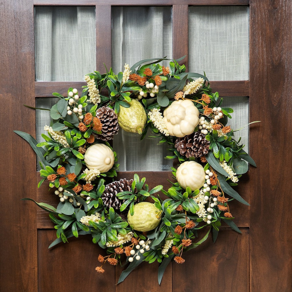 Gourds and Foliage Artificial Thanksgiving Wreath - 24-Inch, Unlit