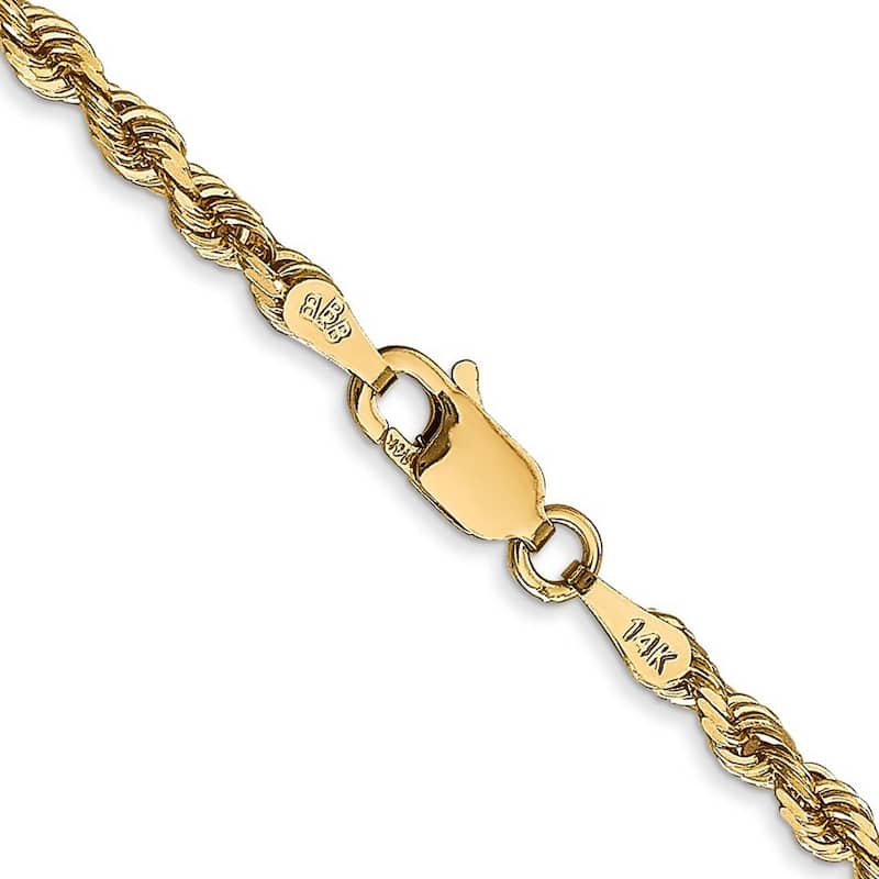 Curata 14k Yellow Gold Solid 3.0mm Sparkle Cut Quadruple Rope Chain Bracelet Lobster Claw