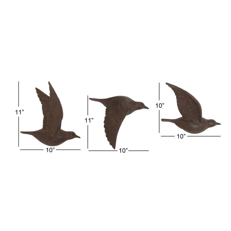 Polystone Bird Distressed 3D Floating Home Wall Decor - Set of 3 Dark Brown, Silver, Gold - Roche River Decor