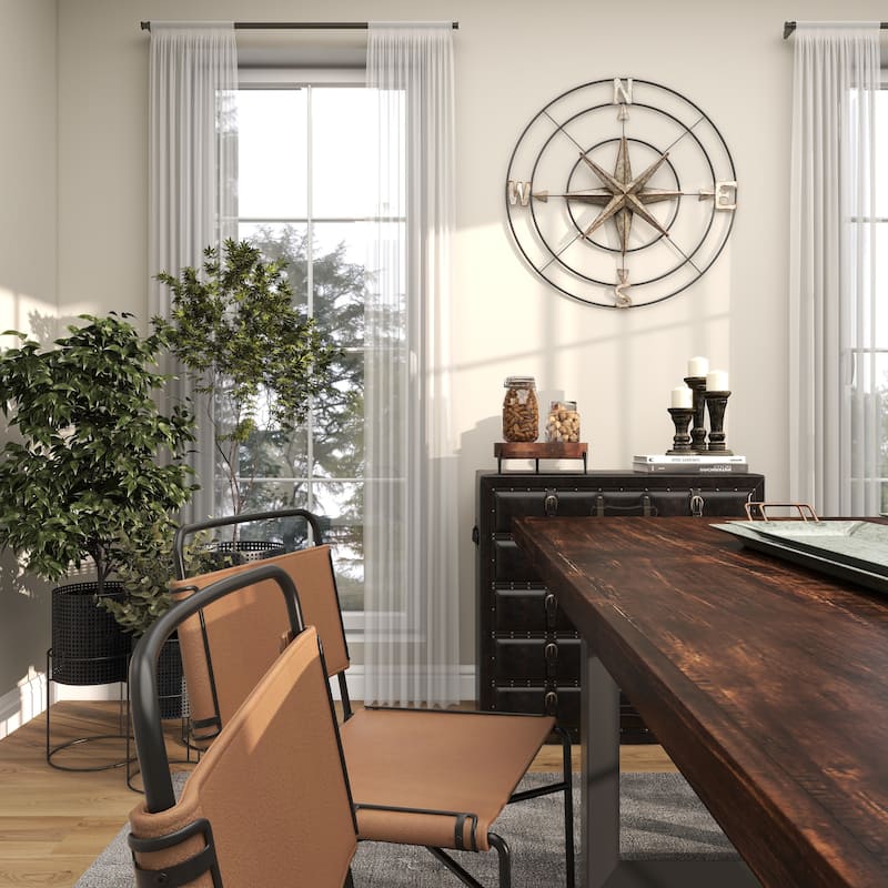 Brown Wood Living Room Decor Tray with Black Metal Legs