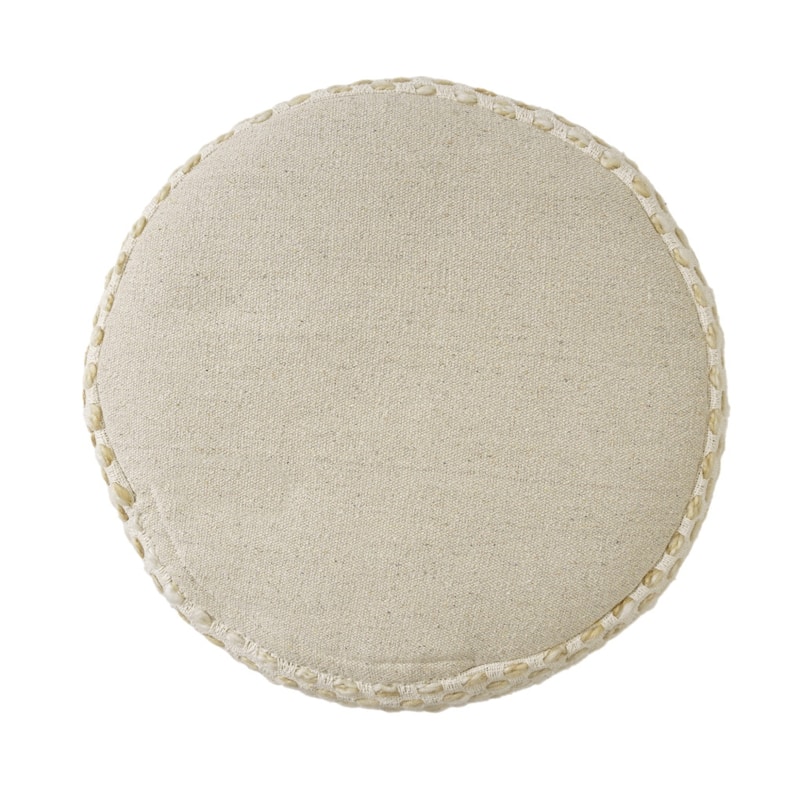 18" Natural and Ivory Cotton Blend Round Striped Pouf Ottoman
