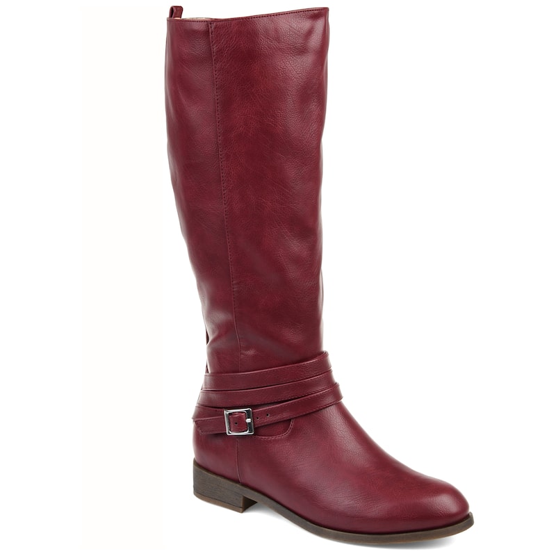 Journee Collection Women's Ivie Stacked Heel Riding Boots - Wine - 6.5