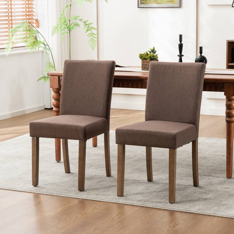 Upholstered Modern Dining Chairs, Linen Fabric Side Chairs Set of 2 - Small Size - Brown