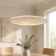 preview thumbnail 1 of 9, Modern 1-Light White Round LED Chandelier Minimalist Pendant Lights for Dining Room - 17.5" D x 61.5" H