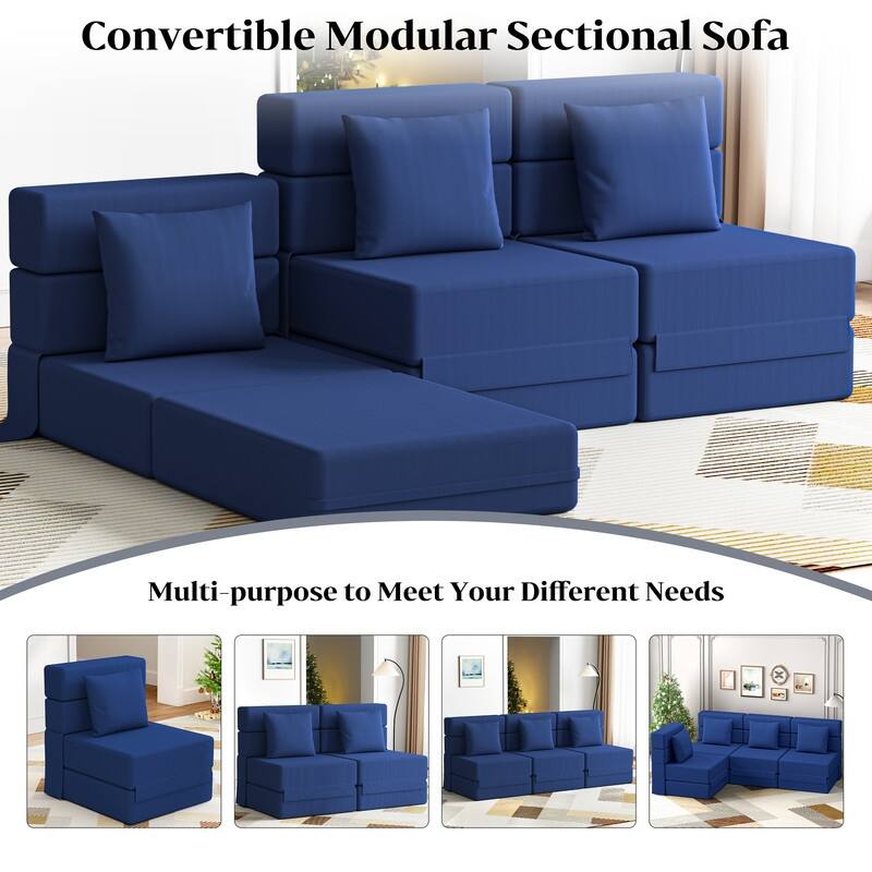 Corduroy Compression Convertible Folding Sectional Sofa