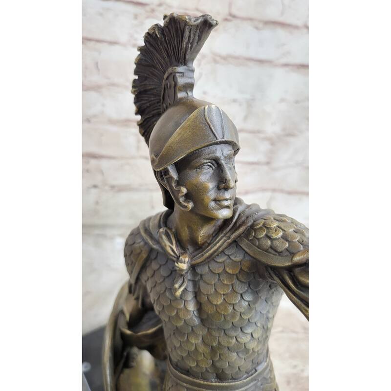 Greek Hoplite Roman Legion Warrior Hero Bronze Statue Sculpture On Marble Base