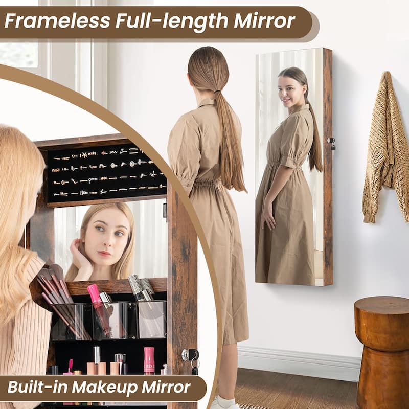 Gymax 43.5'' Jewelry Mirror Cabinet w/ Full-length Mirror & Interior