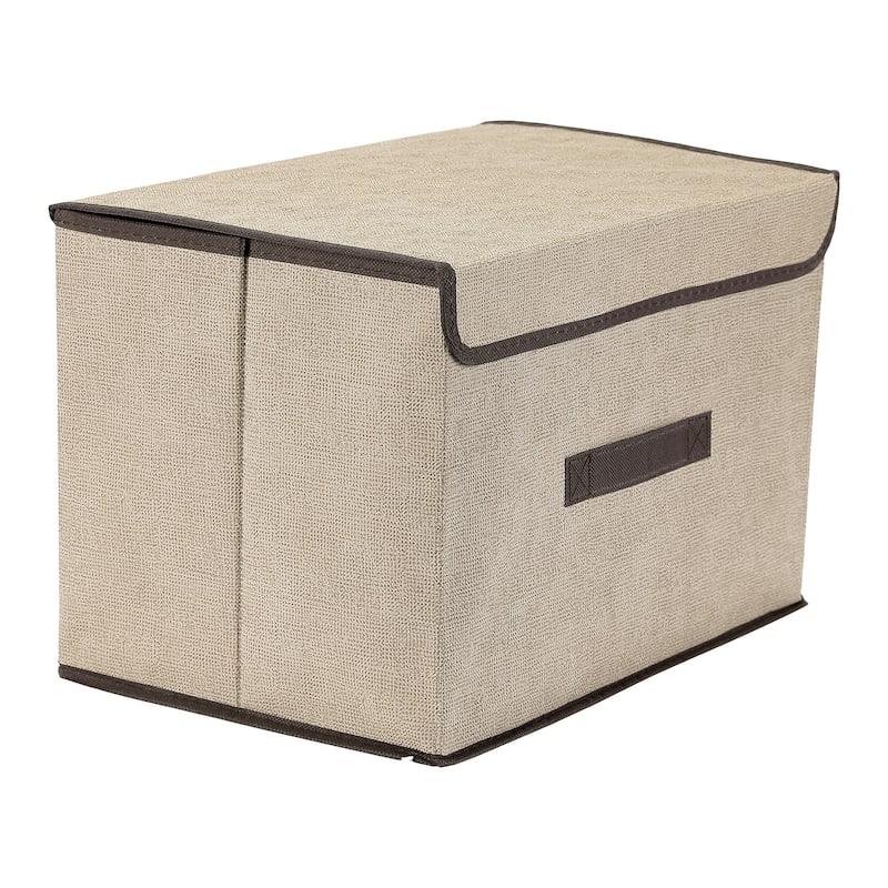 Collapsible Fabric Storage Bin Basket with Lid and Handle, Storage Cube for Shelves Closet Organizing Clothes Books - Off-white - 14*9*9.5in