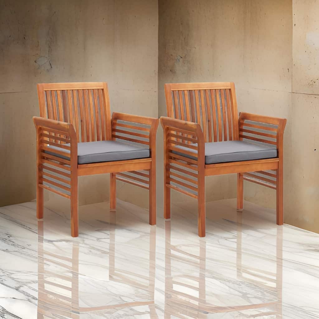 Kim Outdoor Set of 2, Geay Seat Armchair, Brown Acacia Wood