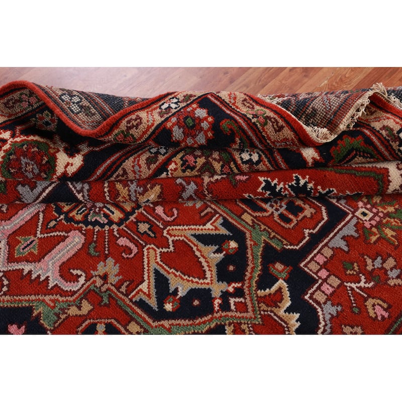 Hand Knotted Oriental 100% Wool Carpet Traditional Medallion Oranges & Rust Heriz (serapi) Area Rug - 9' 11'' X 8' 1''