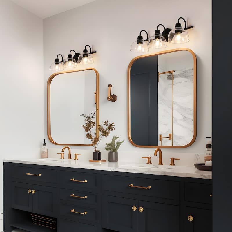 Regan Modern Black 3-Light Linear Farmhouse Bathroom Vanity Lights Dome Glass Wall Sconces - 23.6'' L x 6.5'' W x 8.3'' H