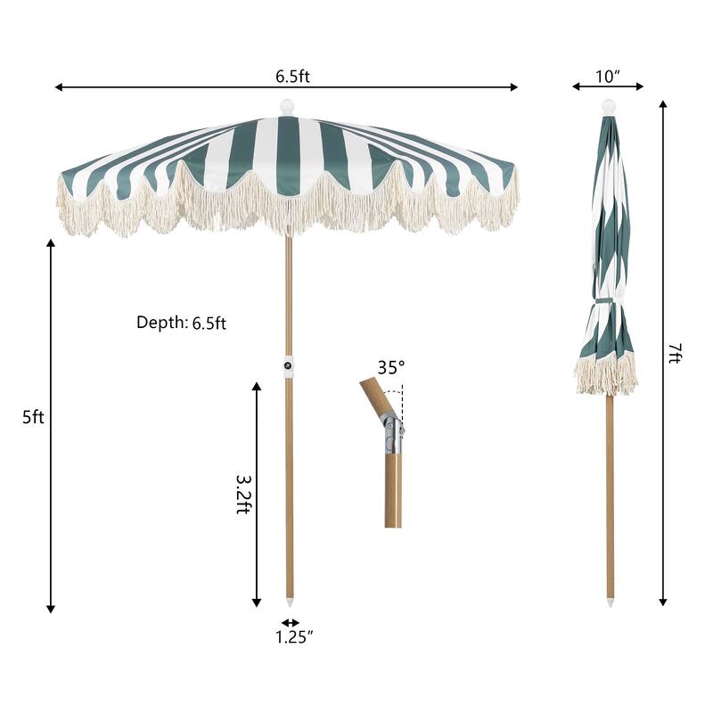 Mariner 6.5ft Classic Fringe Umbrella w/ Tilt & Bag