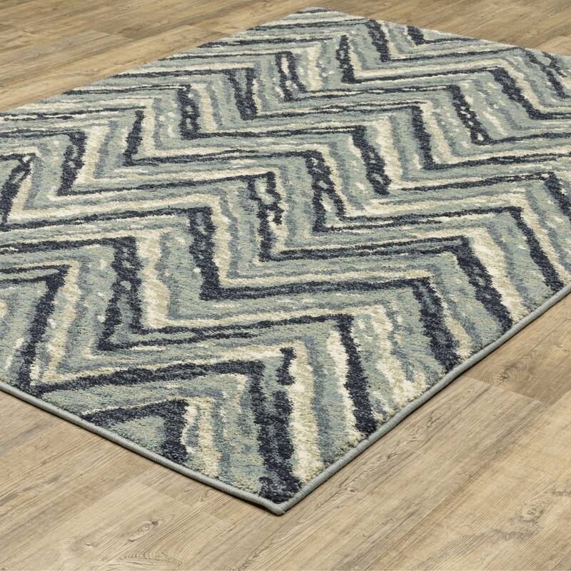 Style Haven Salinas Industrial Chevron Blue/ Light Blue Indoor Area Rug