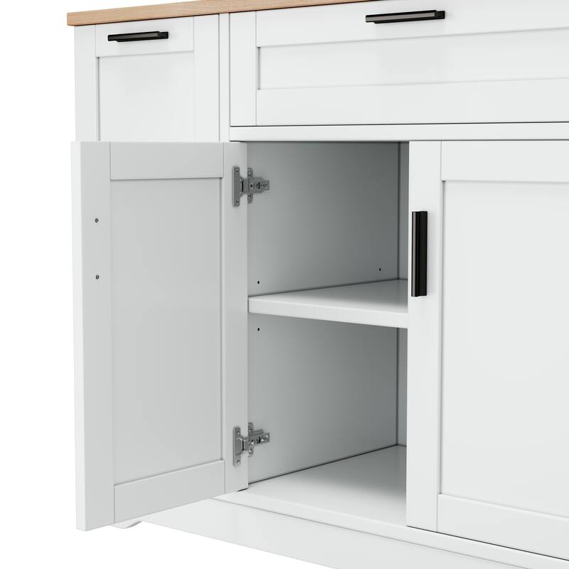Modern Sideboard Kitchen Island with Drawer & Pull-Out Rack, Buffet Cabinet Storage Cabinet for Dining Room & Entryway