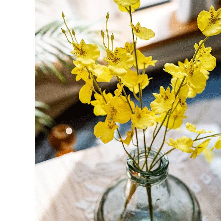 RusticReach Artificial Yellow Dancing Lady Orchid Stem Bundle 19" Tall