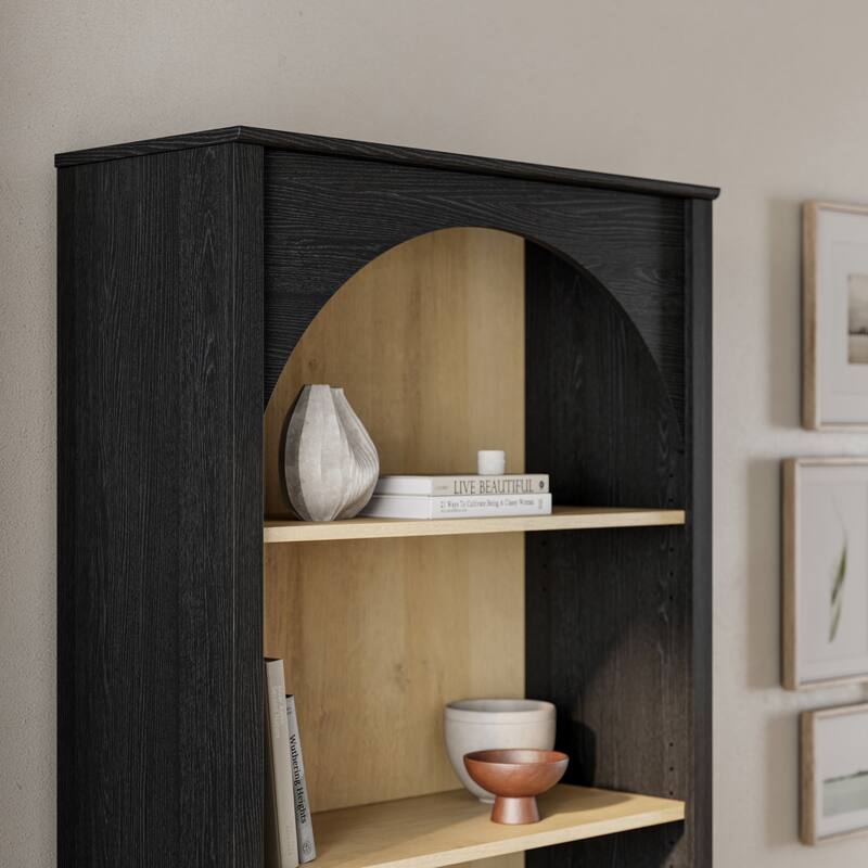 Prepac Ark 78" H 5-Tier Arched Bookcase, Modern Storage Accent Bookshelf with 3 Adjustable Shelves for Home Office, Living Room