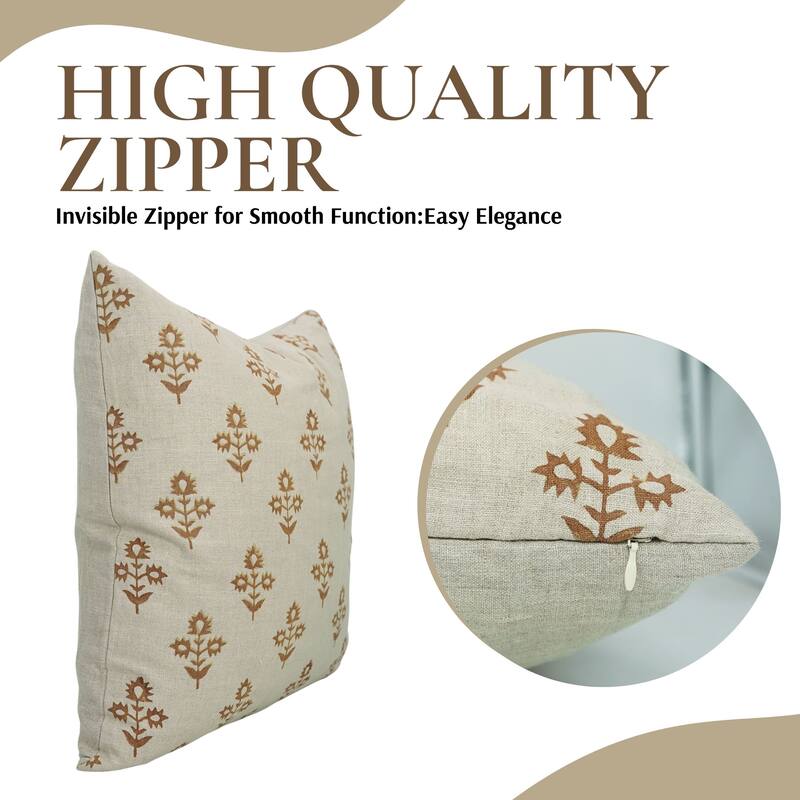 Linen Farmhouse Block print pillow Cover Chameli