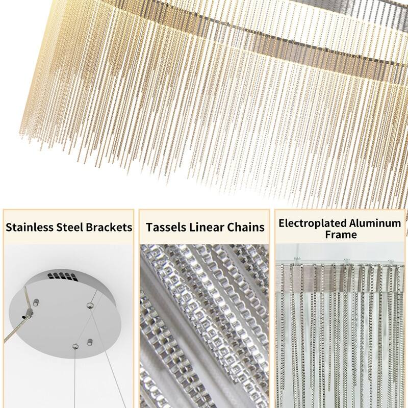 Aluminum Tassel Linear Chandelier Round Ceiling Pendant Lighting Fixture Over Dining Table, Kitchen Islands, Entryways