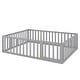 preview thumbnail 14 of 26, Queen Size Wood Floor Bed w/ Fence & Door Upholstered Bed Frame for Kids, Teens, Girls, Boys No Box Spring Needed, Easy Assembly