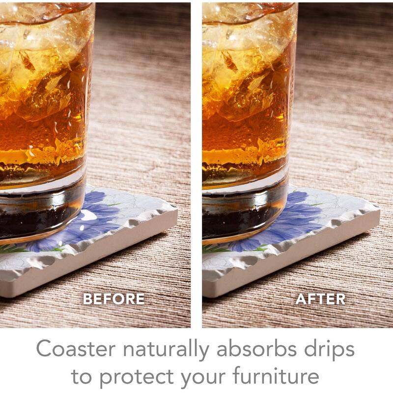 Absorbent Stone Beverage Coasters - Set of 4 - Scabiosa - Multi-154