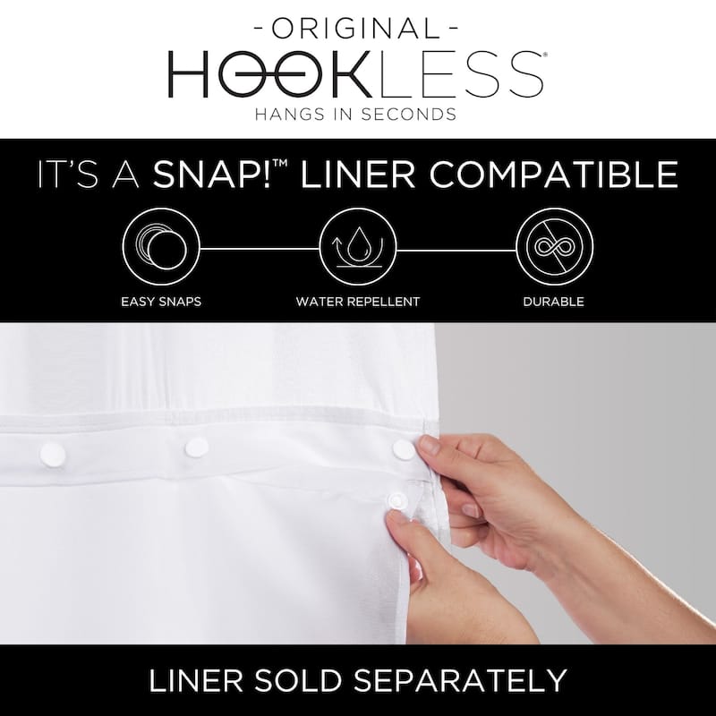 Hookless Waffle Stripe 2-in-1 Shower Curtain with Sheer Top Window and Flex-on Rings, It's a Snap! Liner Compatible
