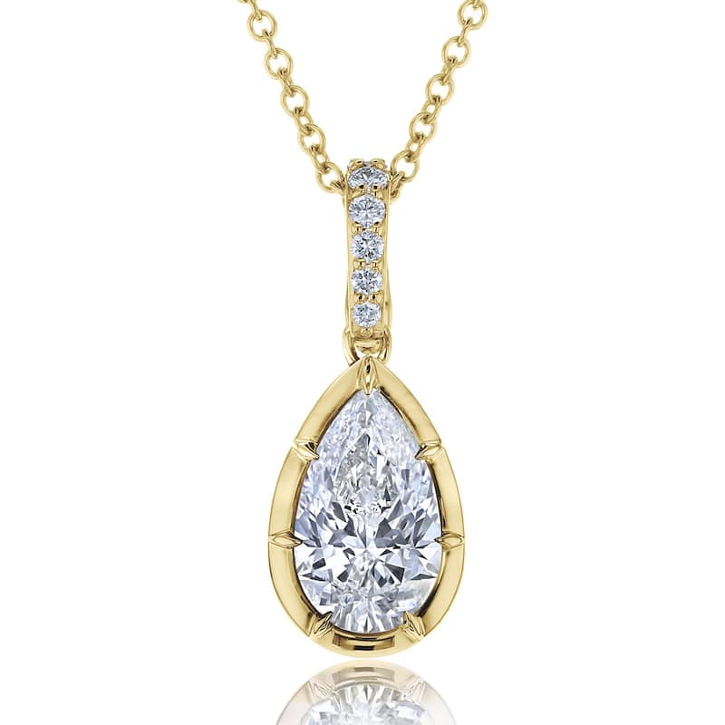 Kobelli 5.2 Carat Fancy Yellow or White Lab Grown Diamond 14k Gold Pear Solitaire Renata Pendant (Certified, VS) - White Diamond - Yellow