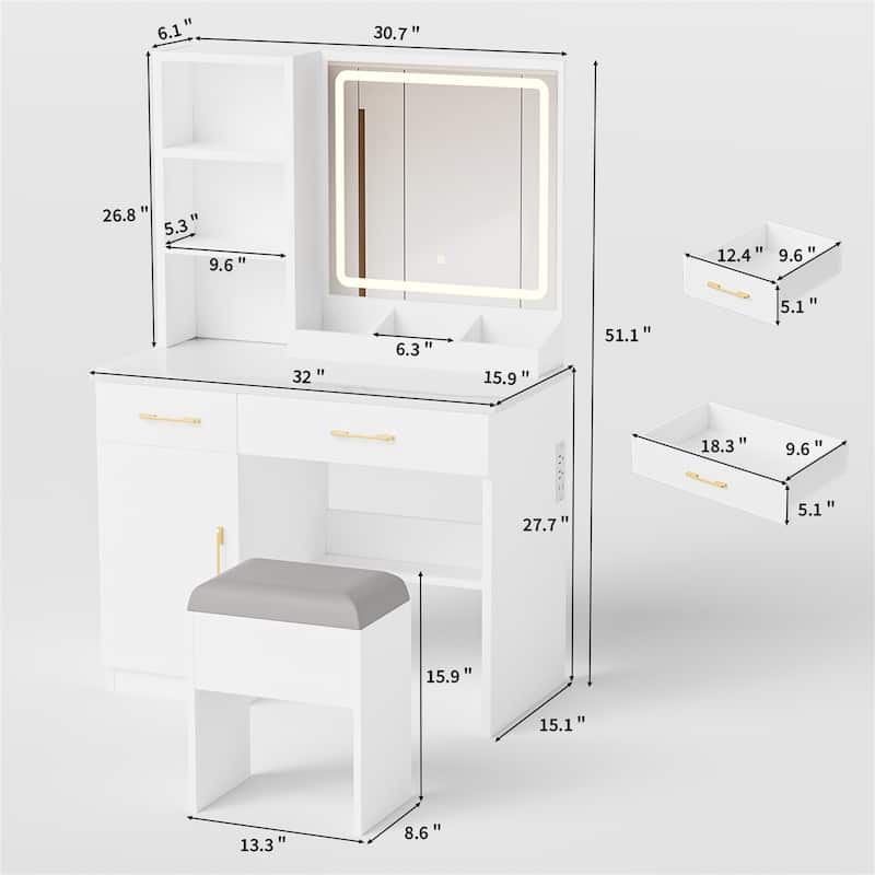 Makeup Vanity Desk with Power Outlet & 3 Lighting Modes