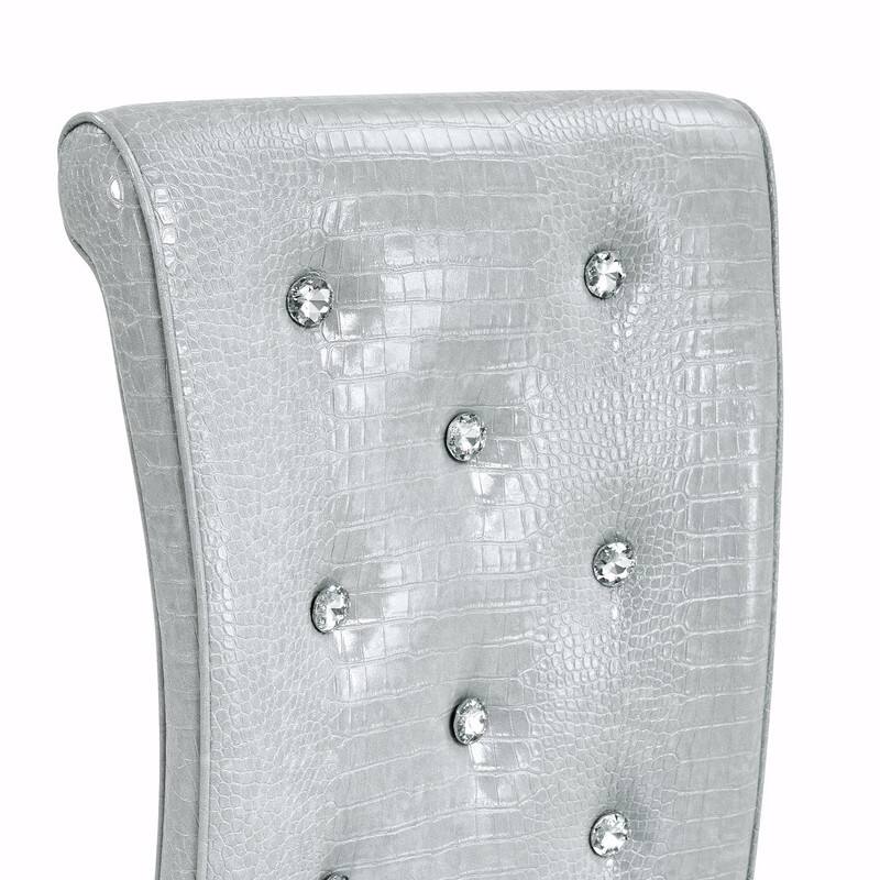 Set of 2 Retro Alligator Skin Upholstered Dining Chairs with Crystal Buckle Design & Faux Leather