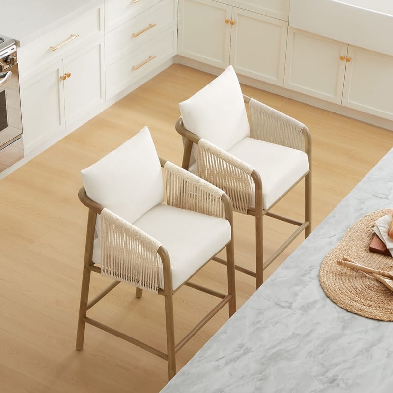 Lynn Counter Height Bar Stool with Braid Wood Arm Set of 2
