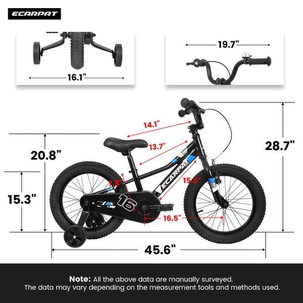 dimension image slide 1 of 3, A16117 Kids' Bike 16"Wheels, 1-Speed Child Bicycles For 3-4Years, With Removable Training Wheels Baby Toys, Front V Brake