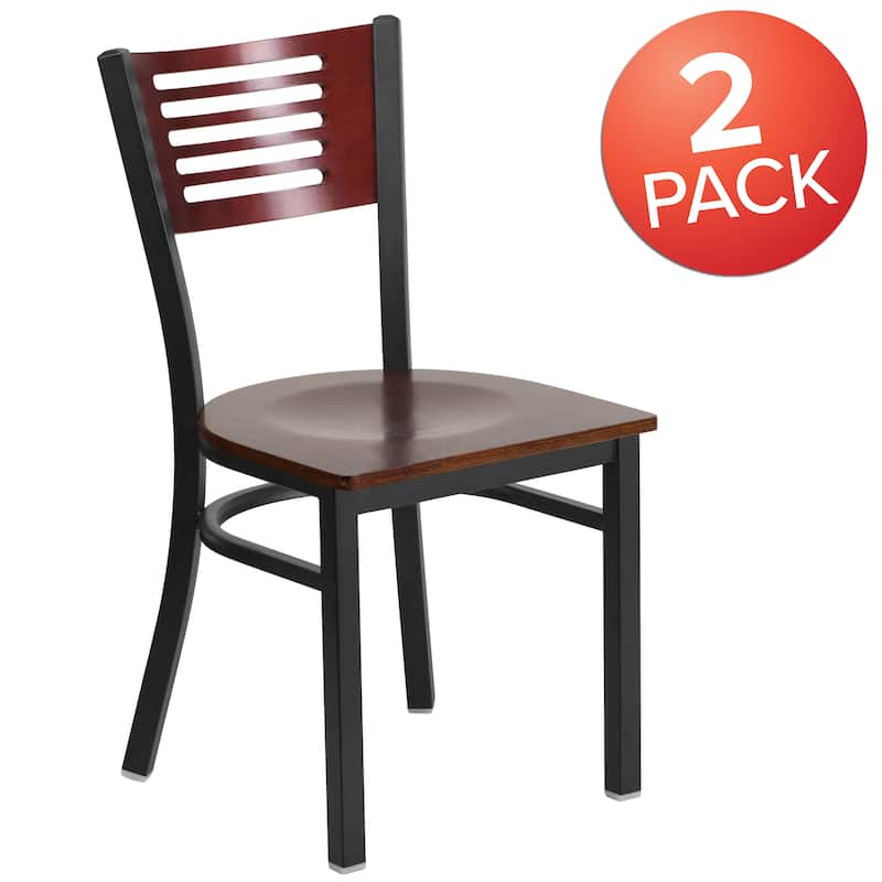 2 Pack Decorative Slat Back Metal Restaurant Chair - 17"W x 21"D x 32"H - 17"W x 21"D x 32"H