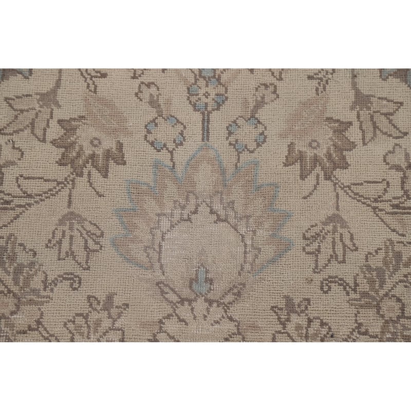 Vintage Distressed Tabriz Persian Rug Geometric Handmade Wool Carpet - 9'6" x 13'1"