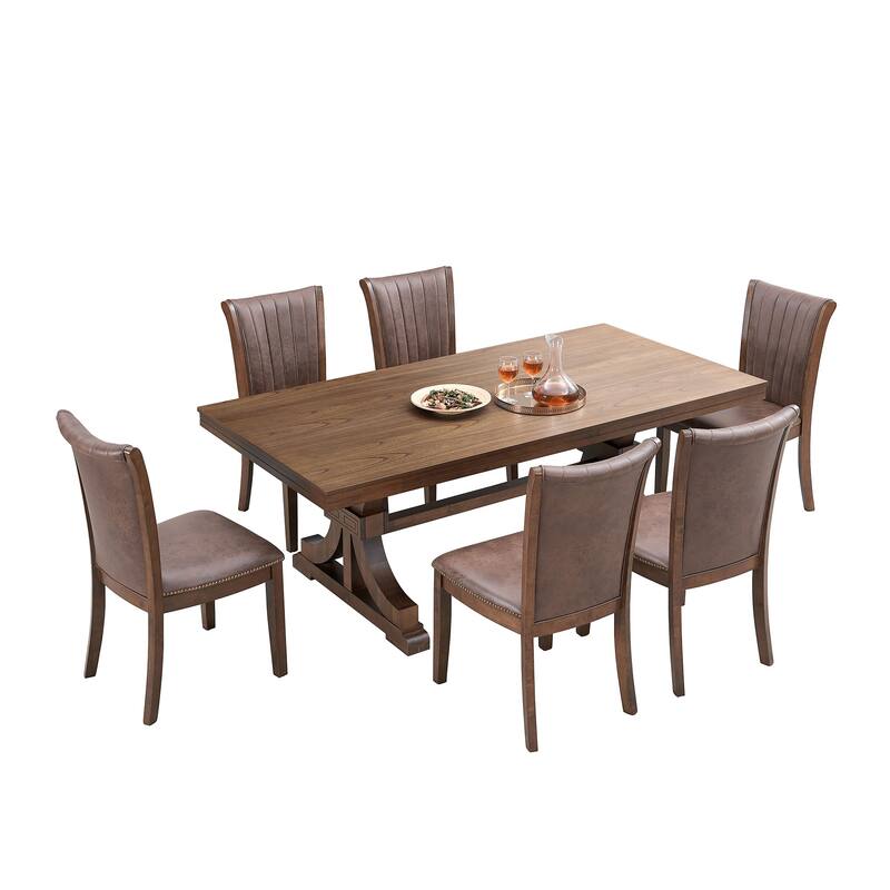 78.74''Rectangular Rubber Wood Dining Table for 6-8 with Wooden Trestle Pedestal Base,Mid Century Modern Kitchen Wooden
