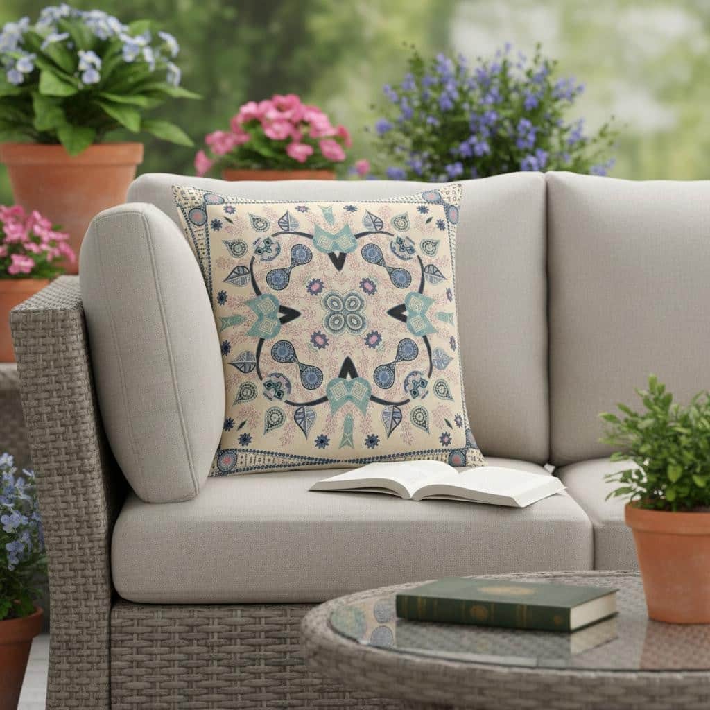 HomeRoots 26" x 26" Beige Blown Seam Paisley Indoor Outdoor Throw Pillow - 26.00' X '5.00' X '26.00